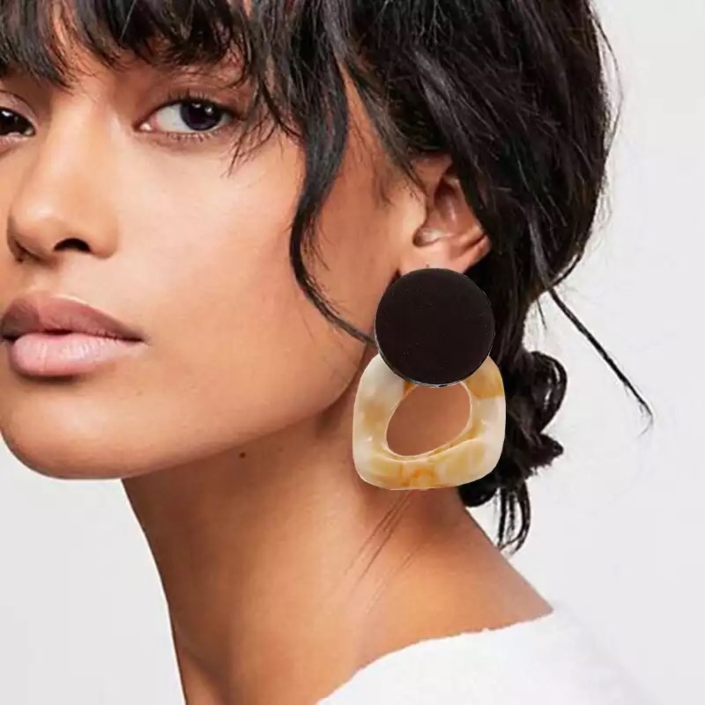 🖤 ZARA Black Cream Square Hoop Earrings